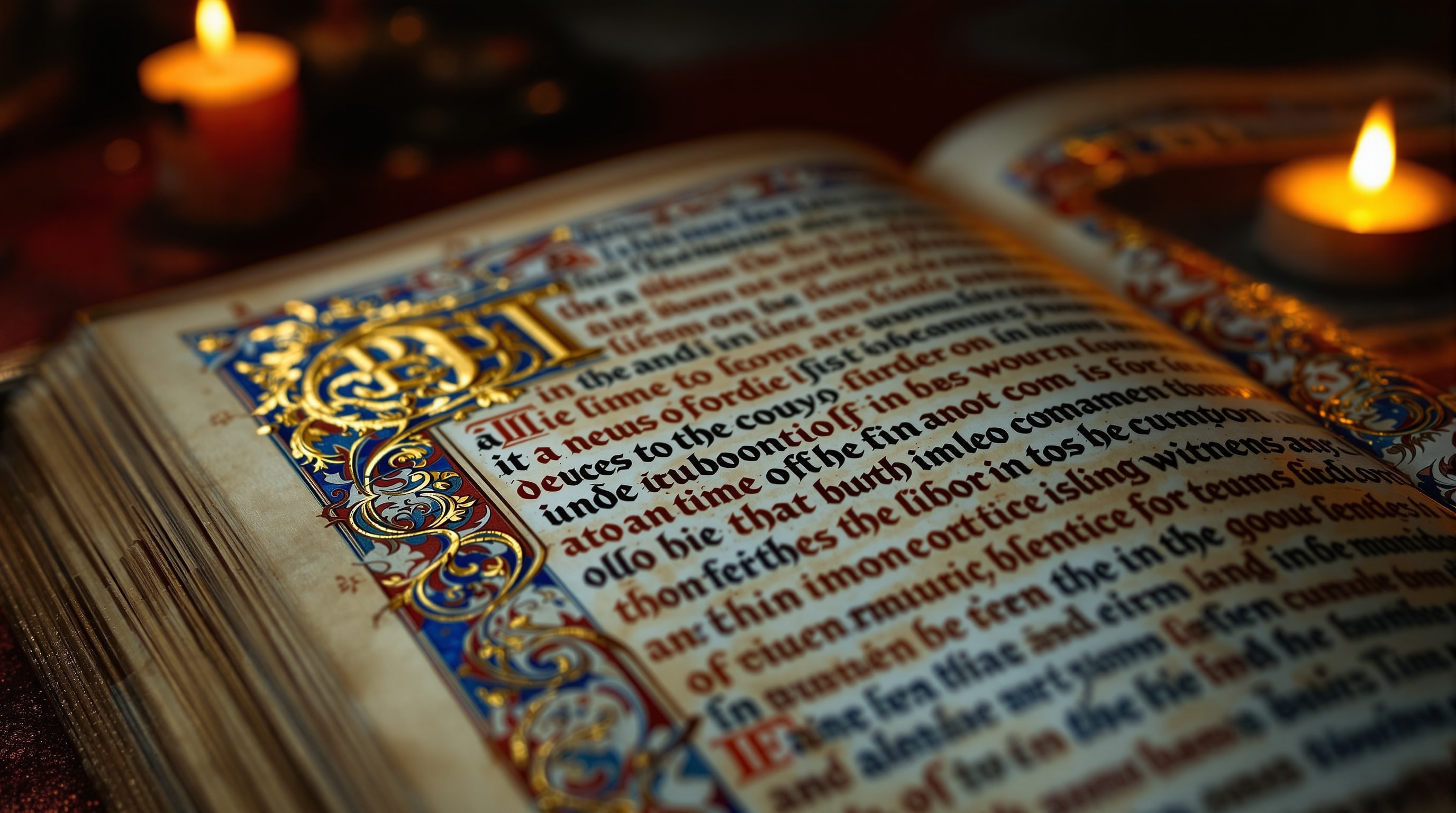 A medieval illuminated manuscript page with gold-leaf initials and decorative borders